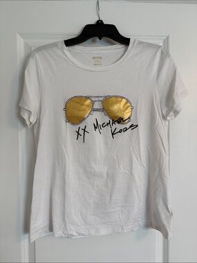 Michael Kors White Tee with Gold Aviator Graphic